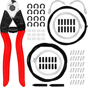 103PCS Universal Bike Brake Cable Kit with Stainless Steel Bike Cable Cutter, Bike Brake Cable and Shifter Cable for Mountain Road Bicycle Repair, Cable End Caps, C Buckles, V Brake Cable Guide Inside