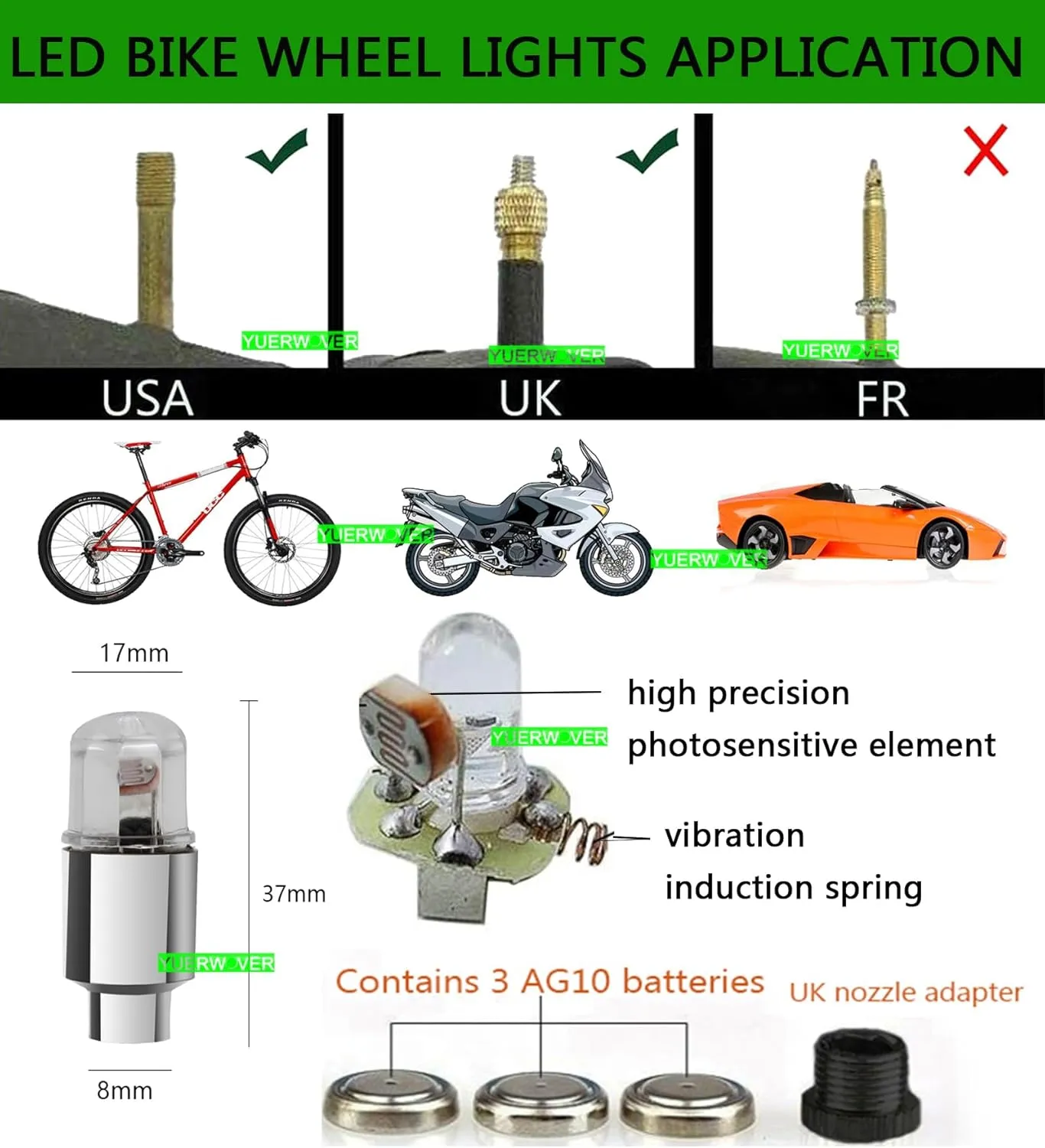 20 PCS Tire Valve Light LED Wheel Flash Light Tire Valve Cap Lamp for Car Truck Bike Motorcycle Golf Cart (Colorful Red Blue Green)