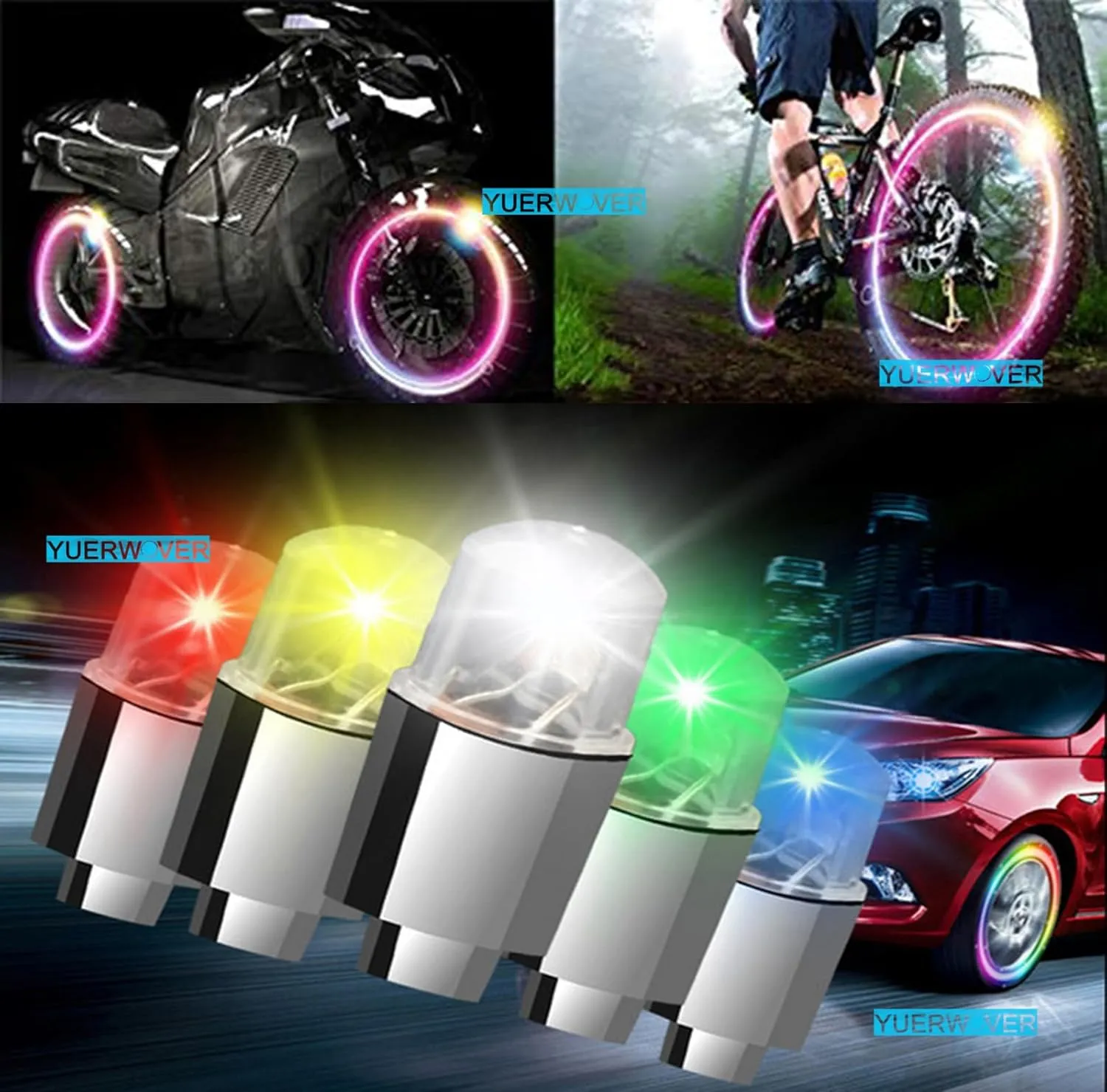 20 PCS Tire Valve Light LED Wheel Flash Light Tire Valve Cap Lamp for Car Truck Bike Motorcycle Golf Cart (Colorful Red Blue Green)