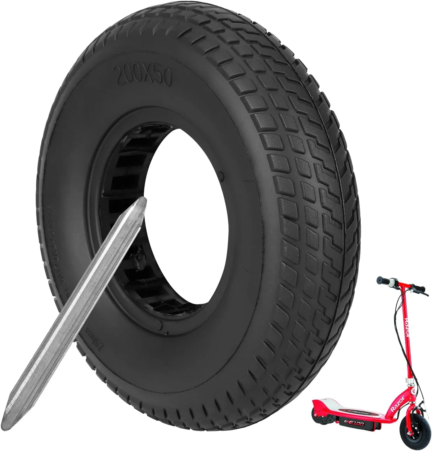 200 x 50 Scooter Solid Tire For Razor E100 E125 E150 E175 E200 E200S E225 Electric Scooter Dune Buggy ePunk 200 x 50 Scooter Wheel