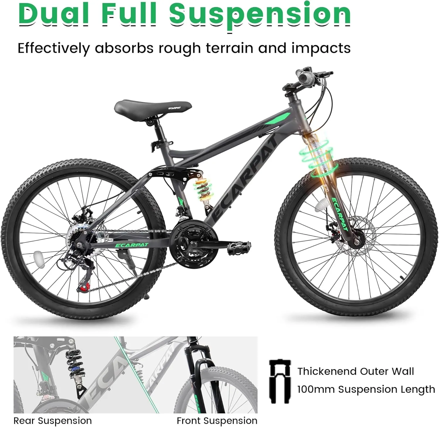 24 Inch Mountain Bike Boys Girls, Dual Full Suspension Children Bicycle to School, 21-Speed Kids Bike for 10  Years Old, Gift for Your Kids.
