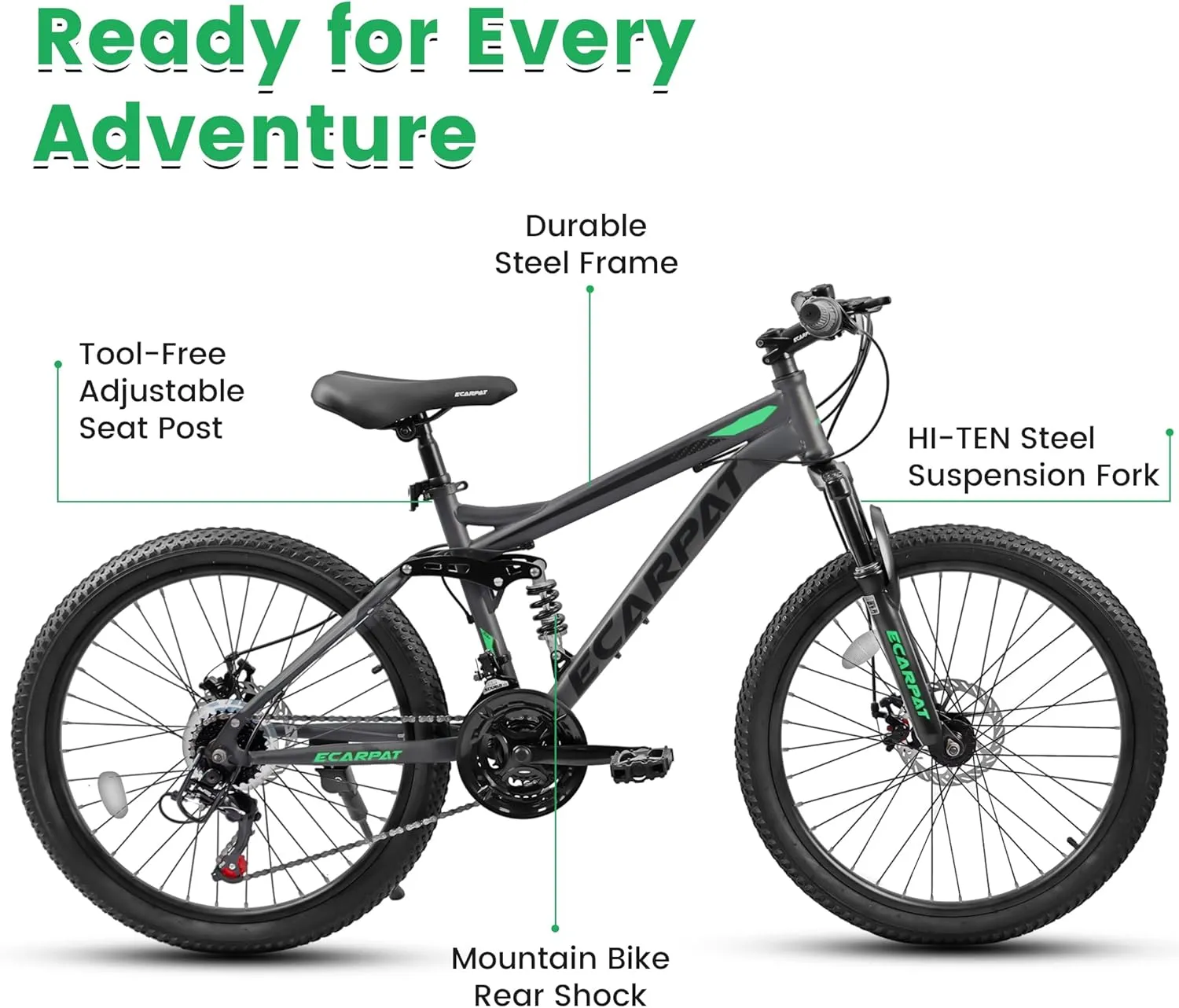 24 Inch Mountain Bike Boys Girls, Dual Full Suspension Children Bicycle to School, 21-Speed Kids Bike for 10  Years Old, Gift for Your Kids.