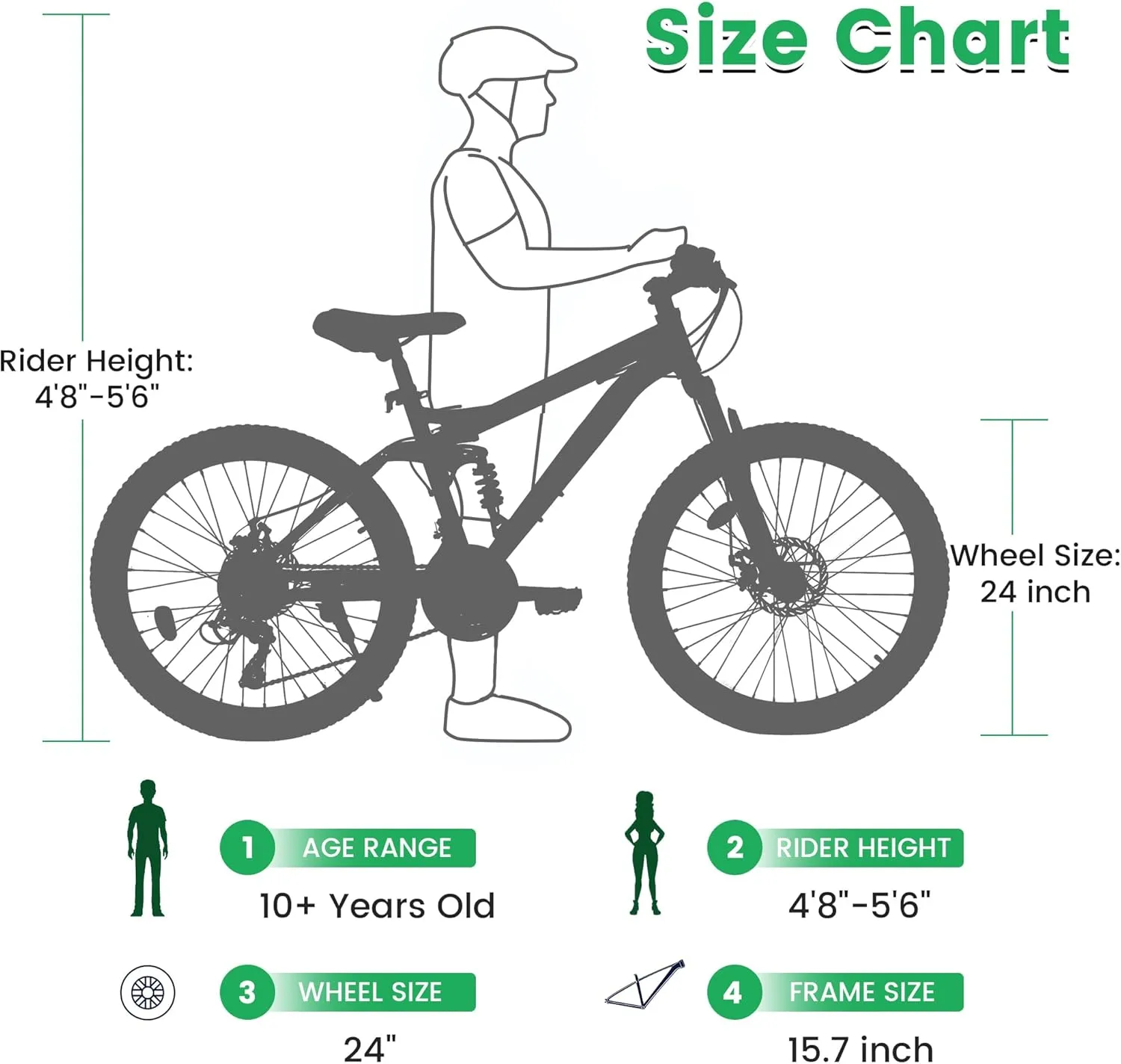 24 Inch Mountain Bike Boys Girls, Dual Full Suspension Children Bicycle to School, 21-Speed Kids Bike for 10  Years Old, Gift for Your Kids.
