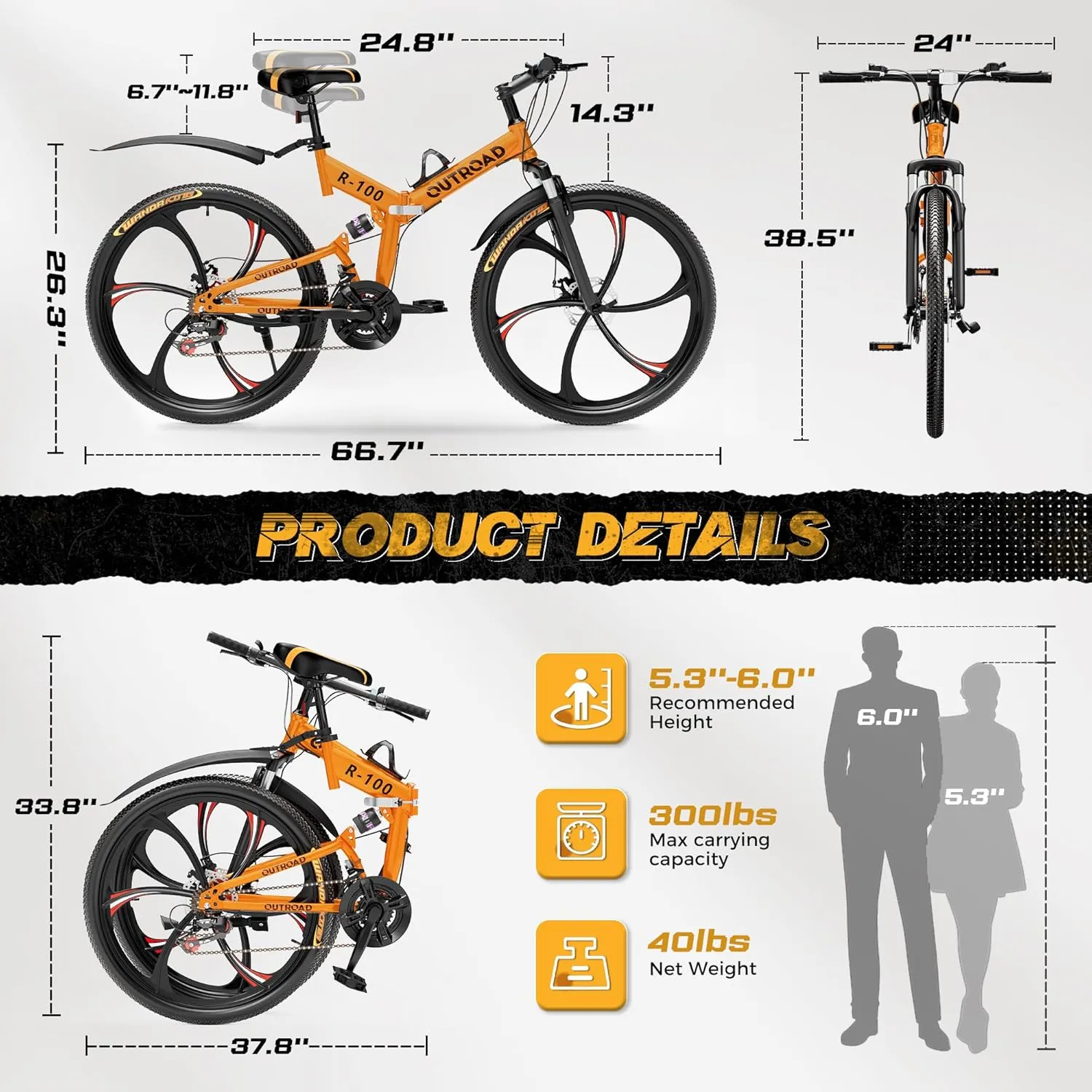 26 Inch Adult Folding Bikes/Mountain Bikes, 21 Speeds Mountain Bicycles with Full Suspension, Dual Disc Brake, High Carbon Steel Frame, Foldable Bike for Men/Women/Teen, Multiple Colors