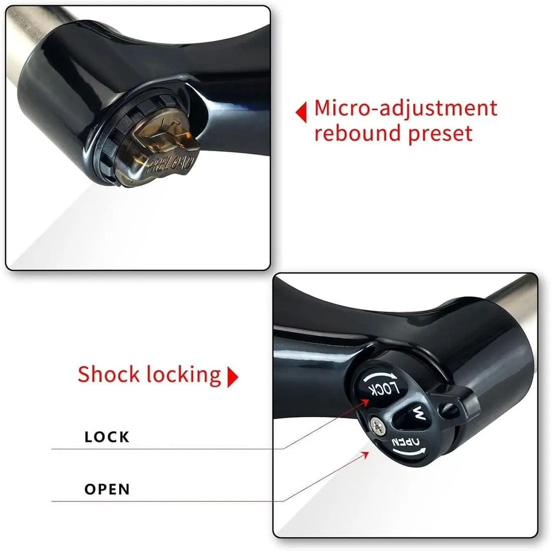 26 Inch Mountain Bike Suspension Fork Travel 100mm Spring Fork 1-1/8" Straight Tube Disc V Brake Bike Fork QR 9mm Manual Lockout