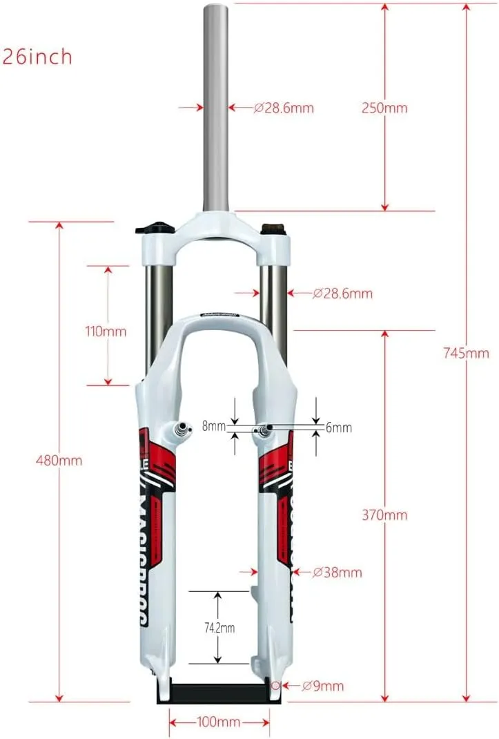 26 Inch Mountain Bike Suspension Fork Travel 100mm Spring Fork 1-1/8" Straight Tube Disc V Brake Bike Fork QR 9mm Manual Lockout