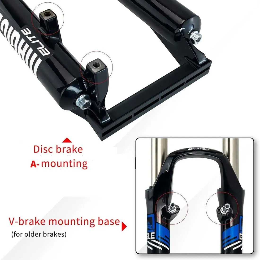 26 Inch Mountain Bike Suspension Fork Travel 100mm Spring Fork 1-1/8" Straight Tube Disc V Brake Bike Fork QR 9mm Manual Lockout