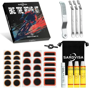40 PCS Bike Tire Repair Kit, Bicycle Inner Tube Puncture Patch Kit with 30 PCS Tire Patches & 3 PCS Stainless Steel Tire Levers, Portable Bike Tire Patch Kit for Mountain and Road Bike