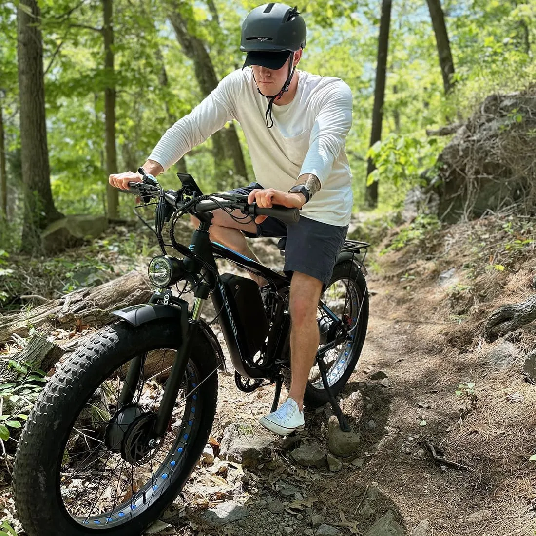 4000W Peak 5000W Dual Motor Electric Bike for Adults, 24/26 Inch, 52V 32AH, Up to 90Mile & 45MPH E-Bike Fat Tire Full Suspension Electric Bicycles, 7 Speed AWD Mountain Ebikes, Hydraulic Disc Brake
