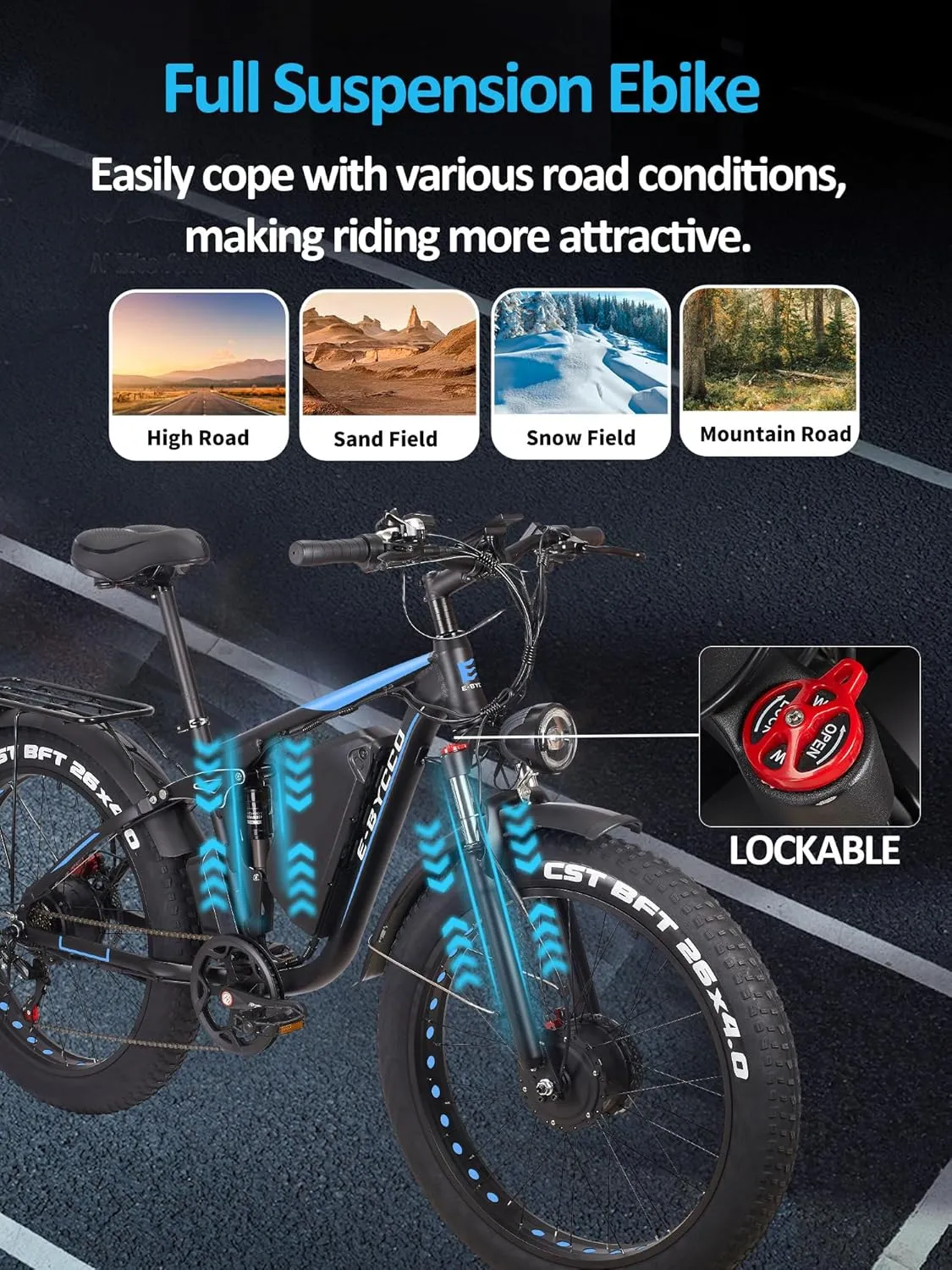 4000W Peak 5000W Dual Motor Electric Bike for Adults, 24/26 Inch, 52V 32AH, Up to 90Mile & 45MPH E-Bike Fat Tire Full Suspension Electric Bicycles, 7 Speed AWD Mountain Ebikes, Hydraulic Disc Brake