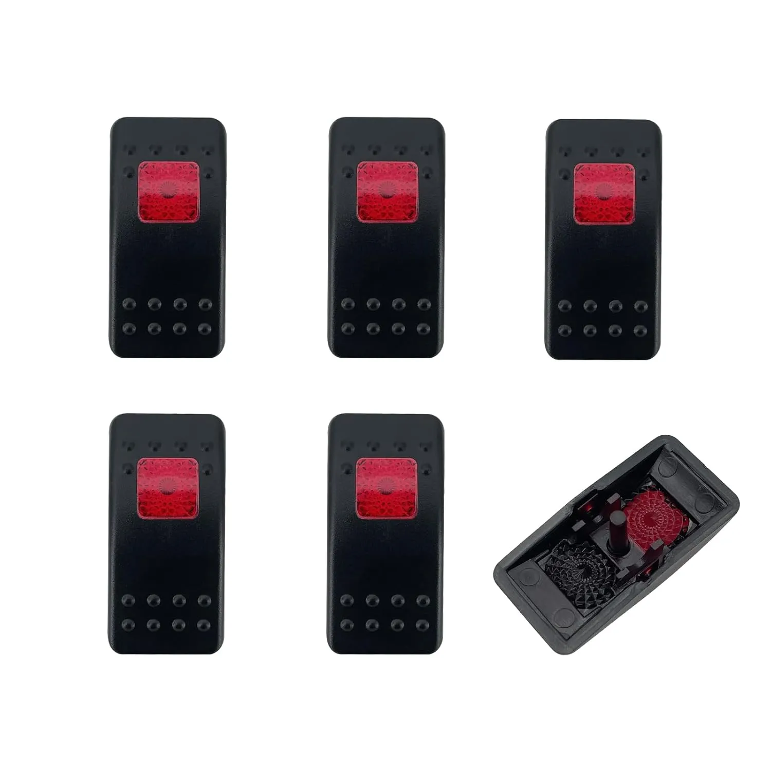 6 Pack Marine Boat Rocker Switch Cover Cap Single Square Red Lens for Carling Actuator/Rocker Switch Dashboard,with Switch Sticker Label