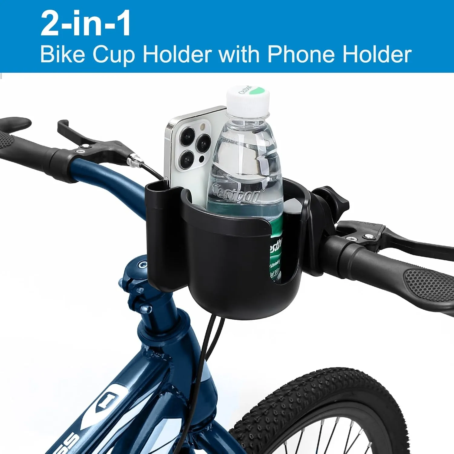 Accmor Bike Cup Holder with Cell Phone Holder, Bike Water Bottle Holders, Universal Bar Drink Cup Can Holder for Bicycles, Motorcycles, Scooters