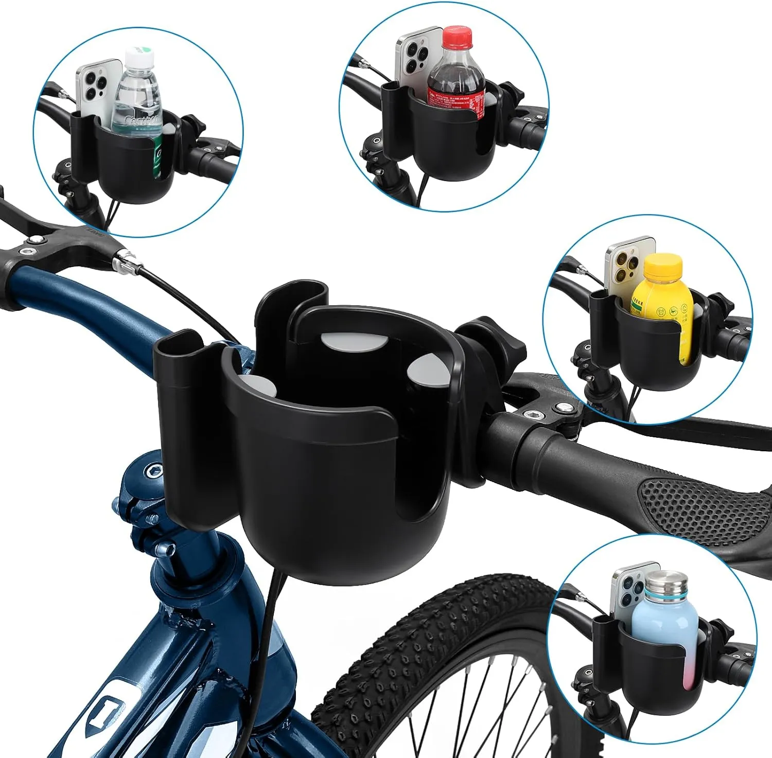 Accmor Bike Cup Holder with Cell Phone Holder, Bike Water Bottle Holders, Universal Bar Drink Cup Can Holder for Bicycles, Motorcycles, Scooters