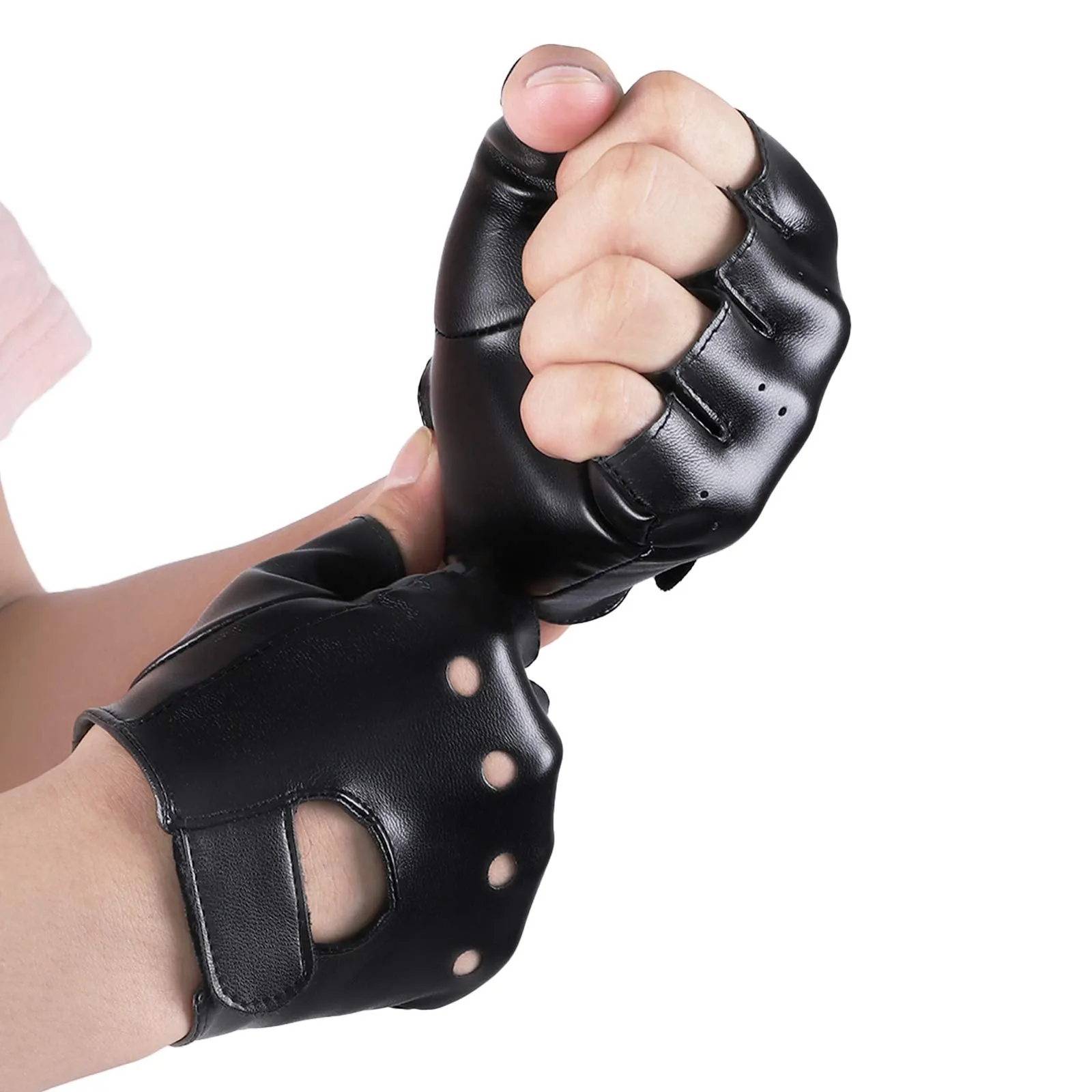 Accmor Kids PU Leather Fingerless Gloves, Kids Sports Gloves, Kids Cycling Gloves for 4-8 Years Old Kids, Boys, Girls Black