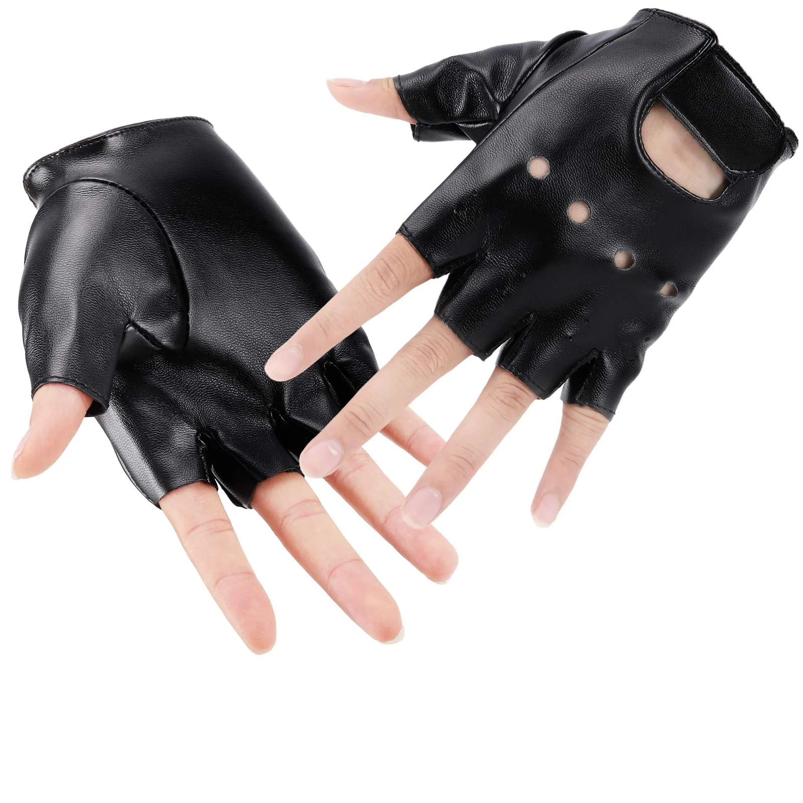 Accmor Kids PU Leather Fingerless Gloves, Kids Sports Gloves, Kids Cycling Gloves for 4-8 Years Old Kids, Boys, Girls Black