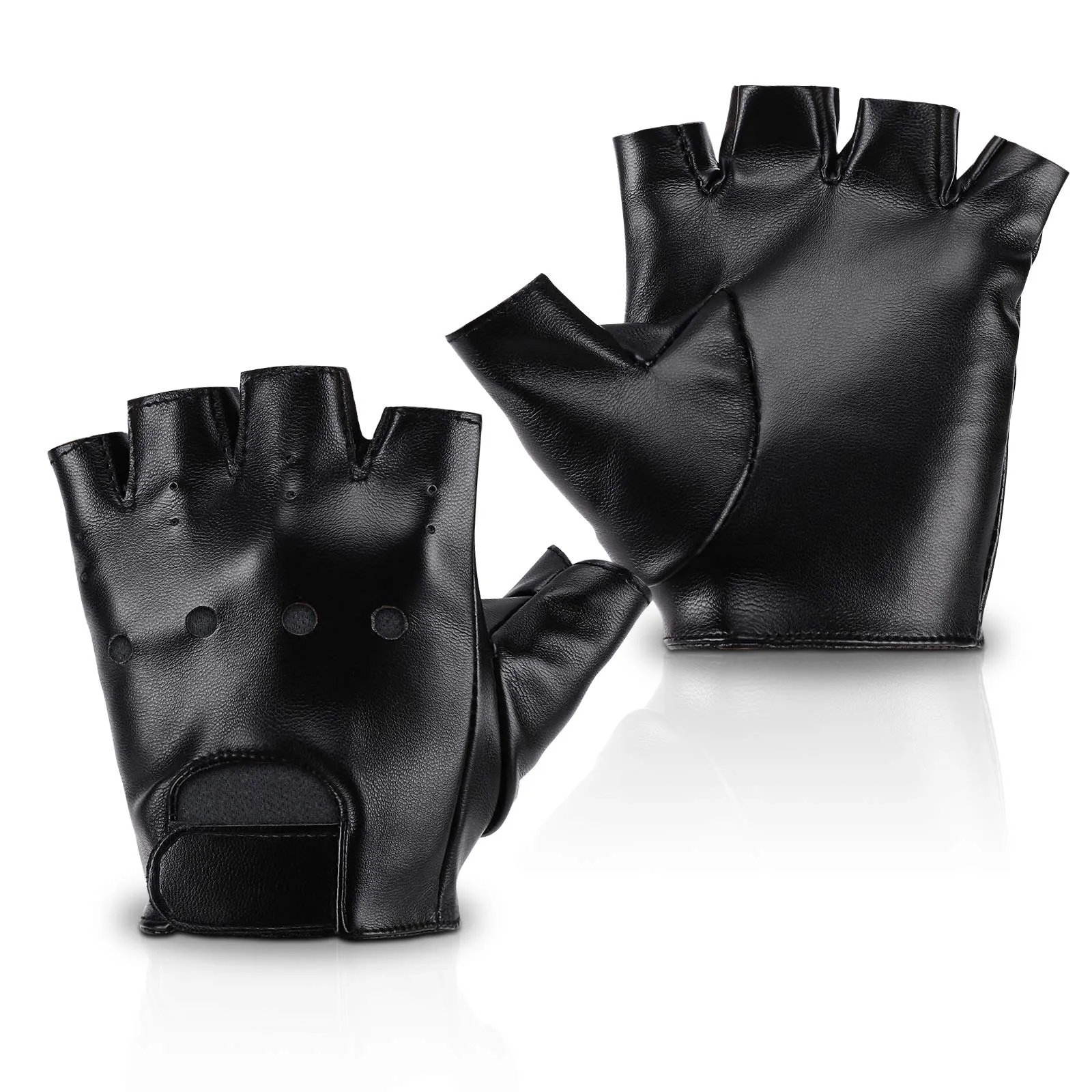 Accmor Kids PU Leather Fingerless Gloves, Kids Sports Gloves, Kids Cycling Gloves for 4-8 Years Old Kids, Boys, Girls Black