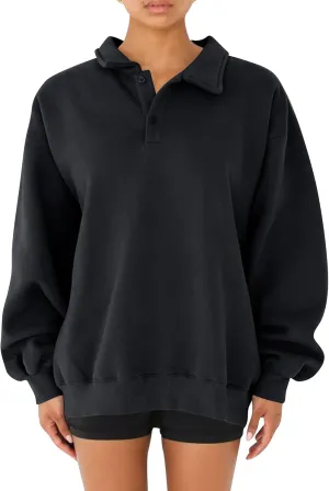 BAIGRAM Women Quarter Button Up Collar Polo Sweatshirt Oversized Fleece Fall Casual Pullover Tops 2024 Cute Outfits BAIGRAM Women Quarter Button Up Collar Polo Sweatshirt Oversized Fleece Fall Casual Pullover Tops 2024 Cute Outfits