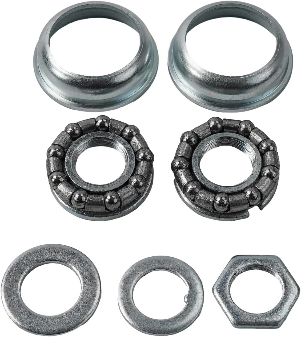 Bike Bottom Bracket Kit, For Solid 1 Piece Crank, Silver Color, Steel Material, Includes Frame Cups & Caged Bearings, Both Frame Cups & Set Of 5/16" Caged Bearings