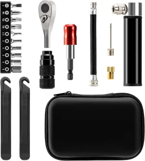 Bike Repair Tool Kit with Mini Pump & 10 Magnetic Bits - Alloy Multitool for Bicycle, MTB, Road Cycling - Portable Multifunction Tool Set Include Tire Inflator for Presta/Schrader Valves