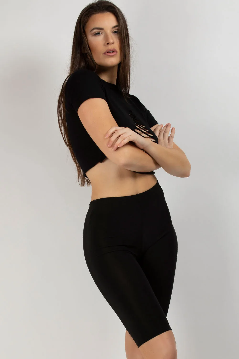 Black Slinky High Waist Cycling Shorts