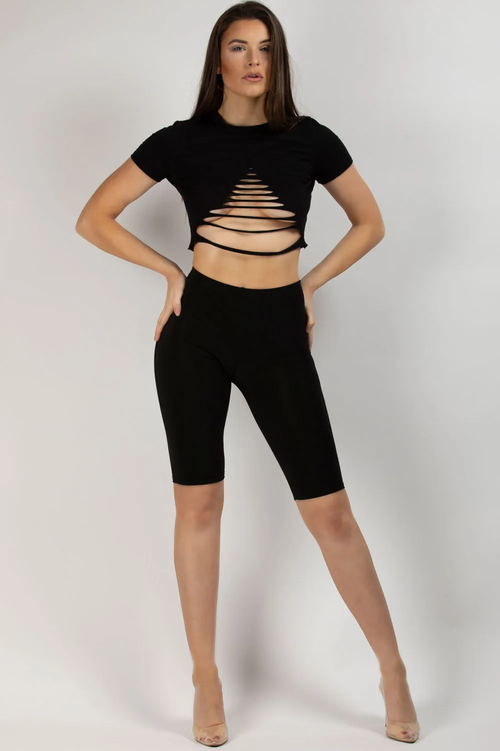 Black Slinky High Waist Cycling Shorts