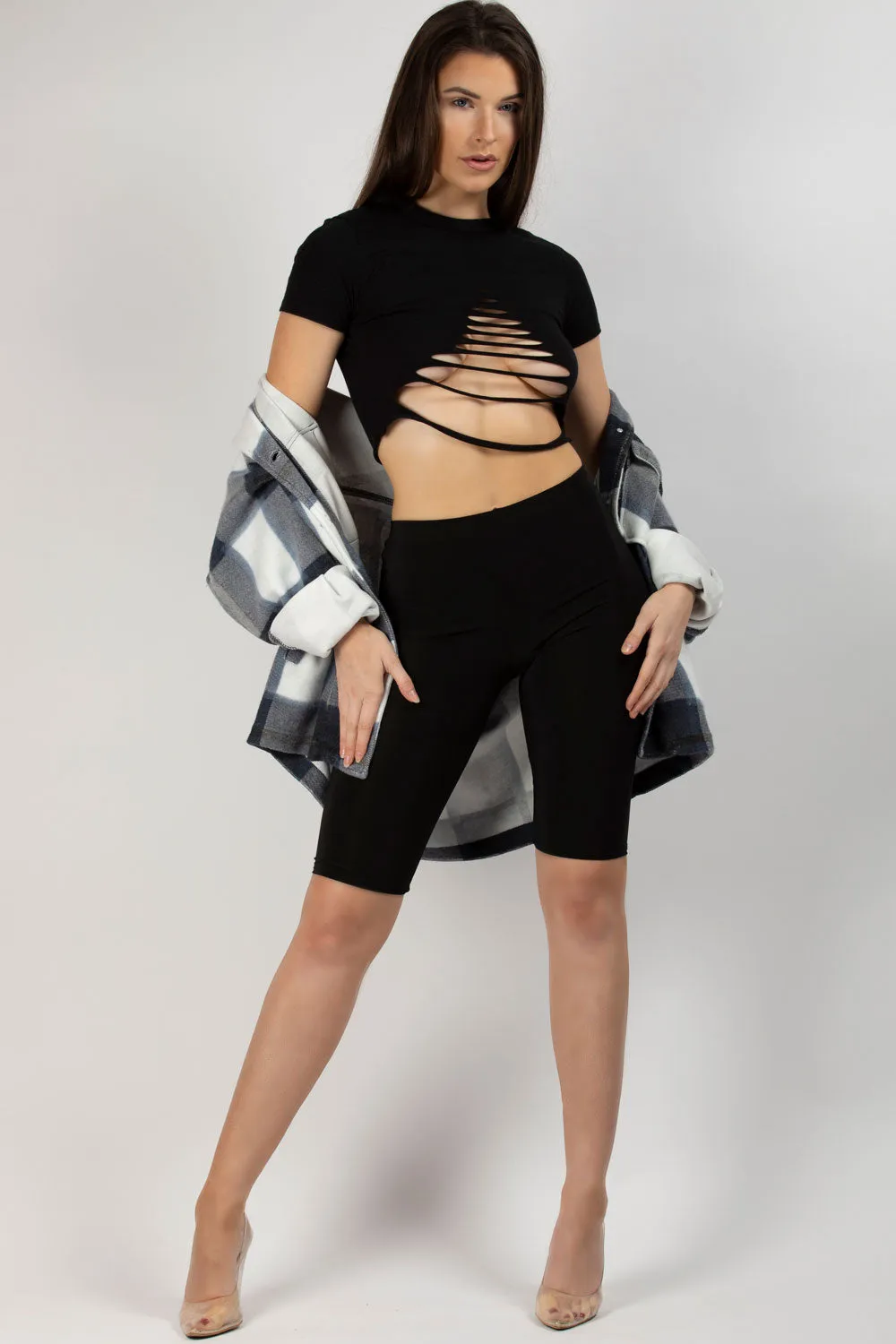 Black Slinky High Waist Cycling Shorts