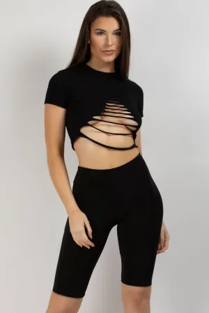 Black Slinky High Waist Cycling Shorts