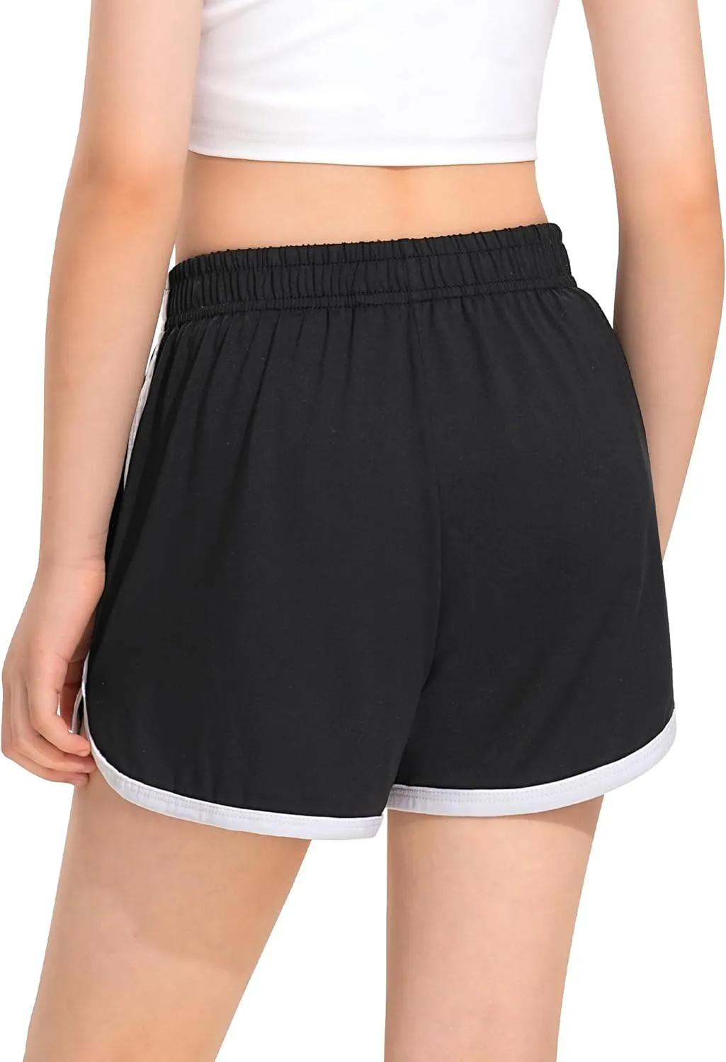 BOOPH 4 Packs Girls Shorts Quick Dry Kids Athletic Soccer Running Dolphin Shorts with Pockets