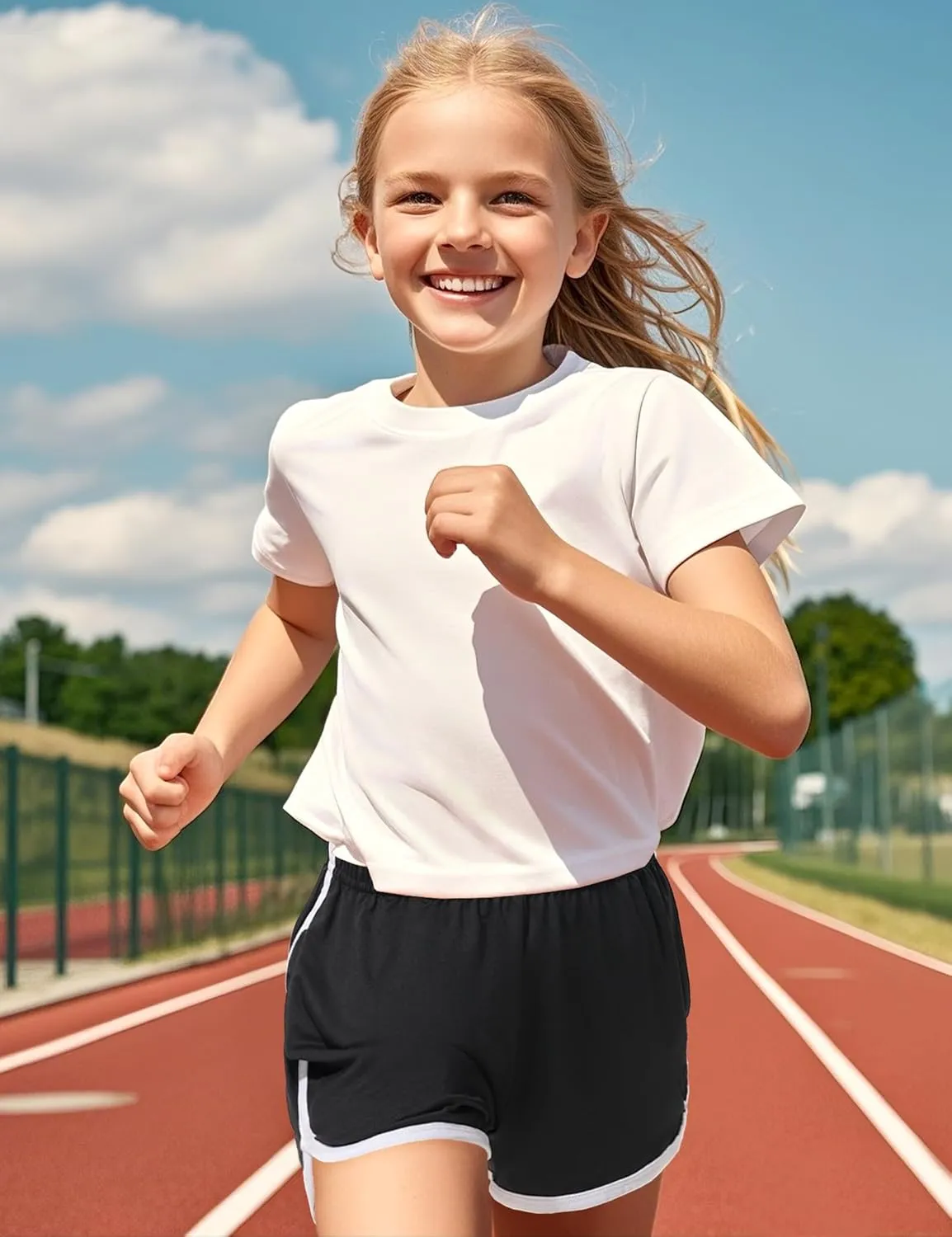 BOOPH 4 Packs Girls Shorts Quick Dry Kids Athletic Soccer Running Dolphin Shorts with Pockets
