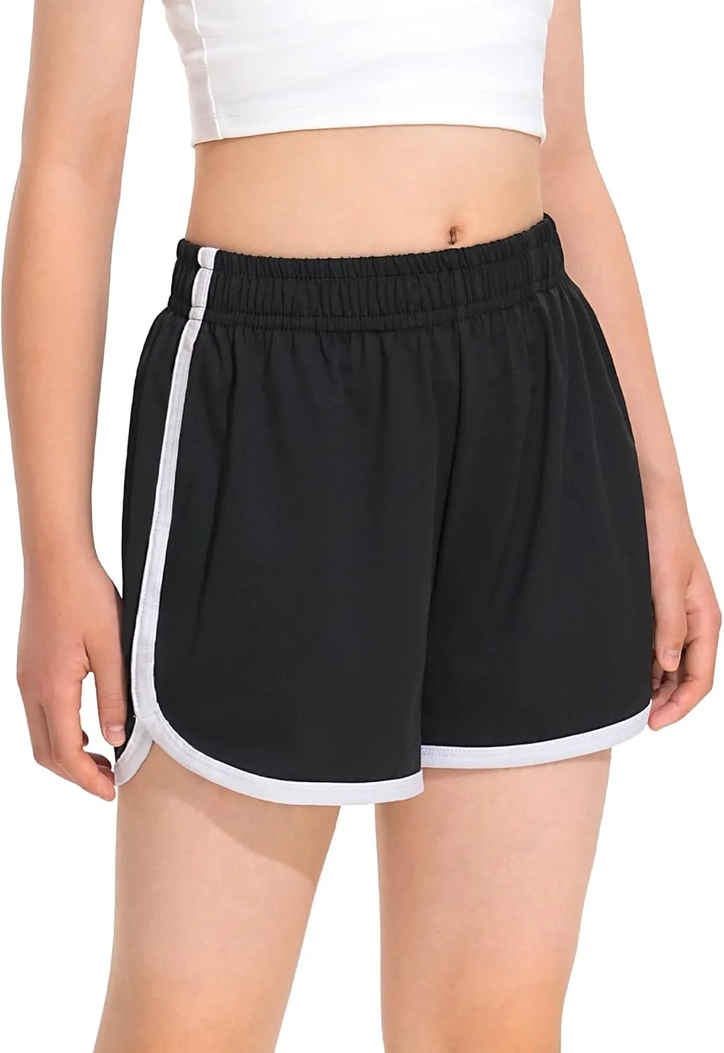 BOOPH 4 Packs Girls Shorts Quick Dry Kids Athletic Soccer Running Dolphin Shorts with Pockets