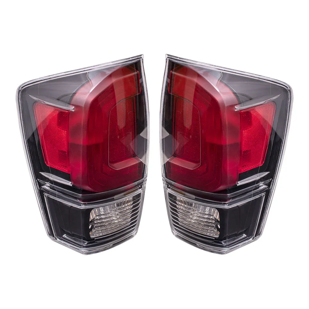 Brock Aftermarket Replacement Driver Left Passenger Right Combination Tail Light Assembly With Black Bezel Set Compatible With 2017-2019 Toyota Tacoma
