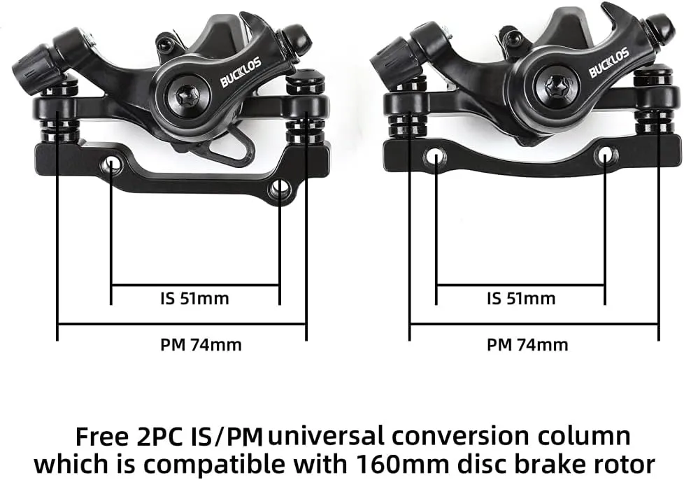 BUCKLOS Mountain Bike Disc Brake kit, MTB Mechanical Line Pulling Disc Brakes Caliper with Aluminum Alloy Levers /160mm Rotor,/is/PM Universal Adapter for Ebike/Folding Bike/Scooter/Fat Bike