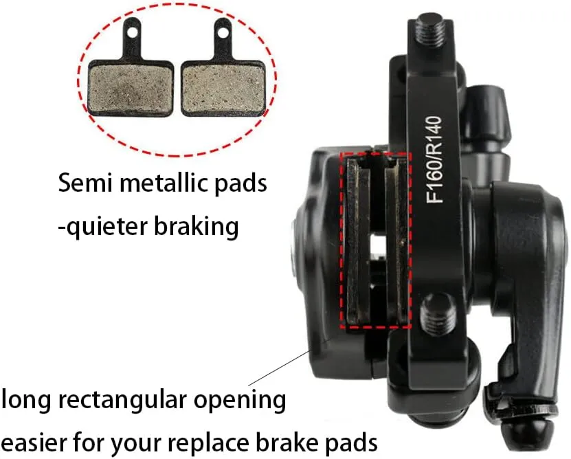 BUCKLOS Mountain Bike Disc Brake kit, MTB Mechanical Line Pulling Disc Brakes Caliper with Aluminum Alloy Levers /160mm Rotor,/is/PM Universal Adapter for Ebike/Folding Bike/Scooter/Fat Bike
