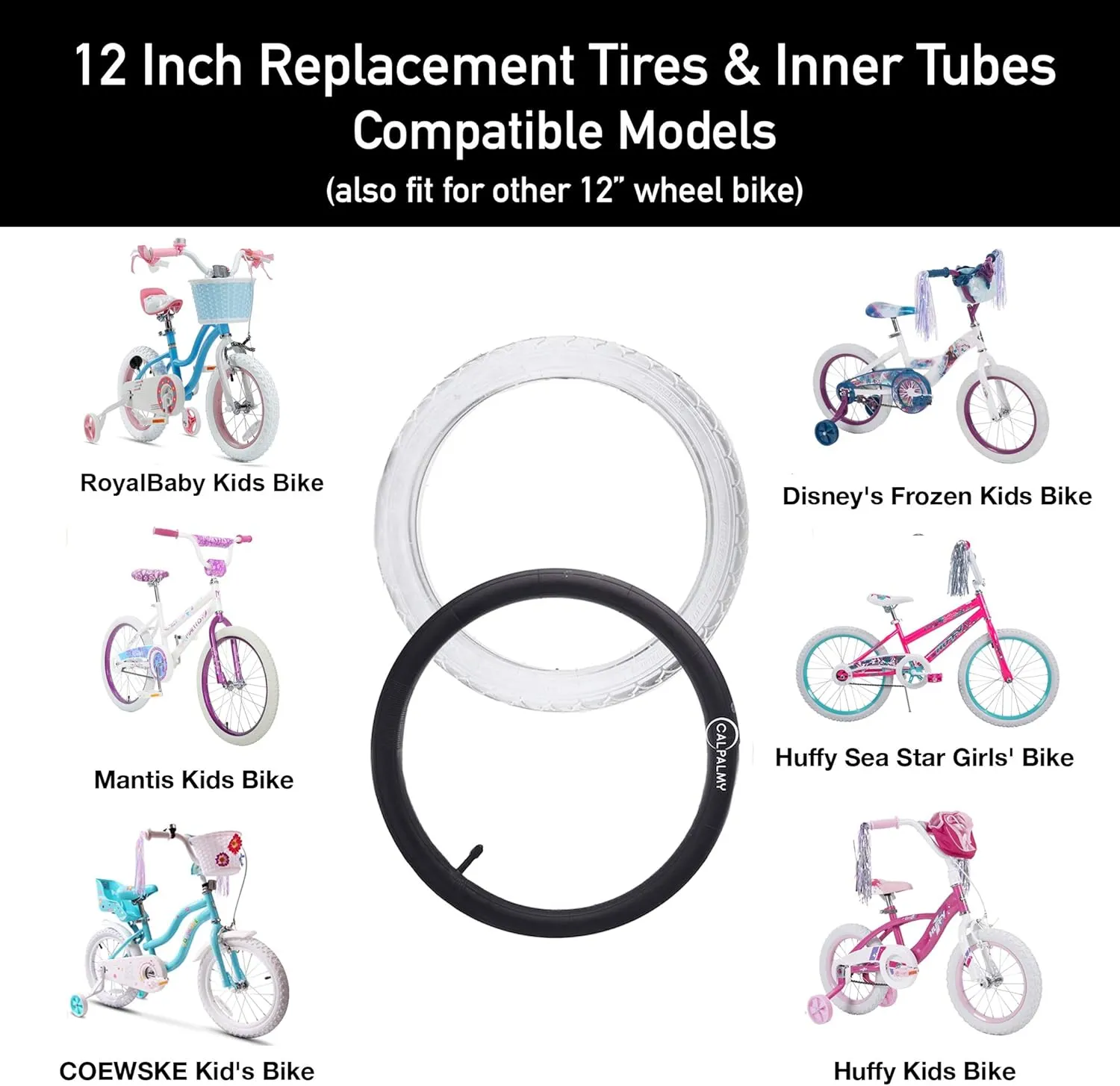 CALPALMY 12"/14"/16"/18"/20" Kids Bike Replacement Tires and Inner Tubes (2 Sets) - Compatible with RoyalBaby, Joystar, Dynacraft and More - Made from Premium Butyl Rubber