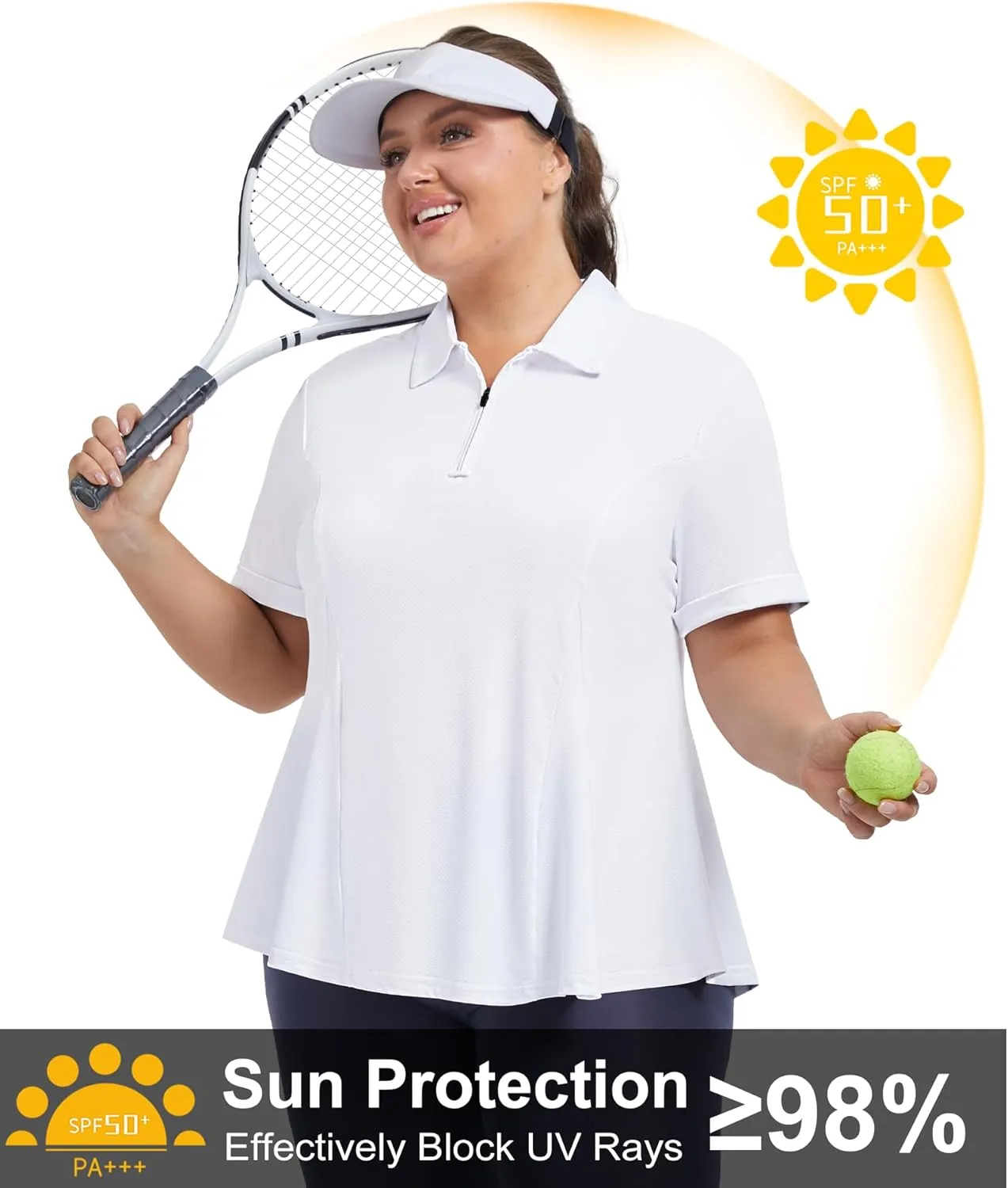 Casei Women's Plus Size Golf Polo Shirts Short Sleeve Collared Tennis Workout Tops Loose Fit UPF 50