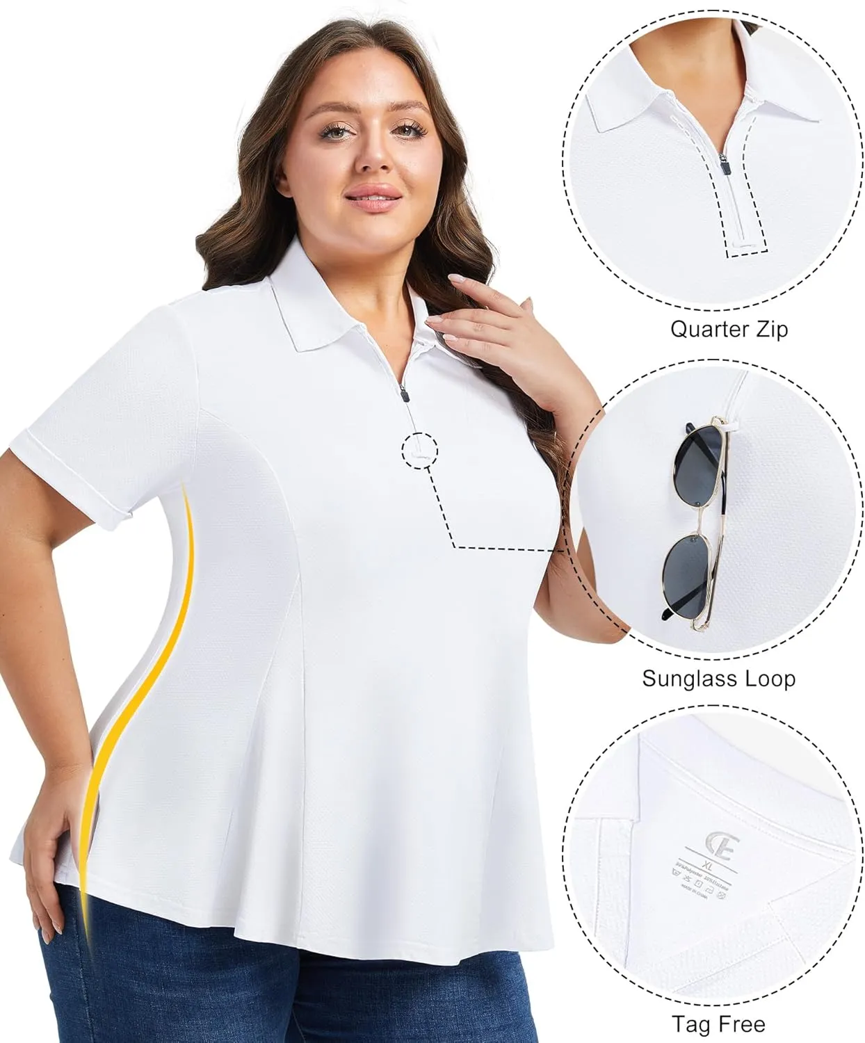 Casei Women's Plus Size Golf Polo Shirts Short Sleeve Collared Tennis Workout Tops Loose Fit UPF 50
