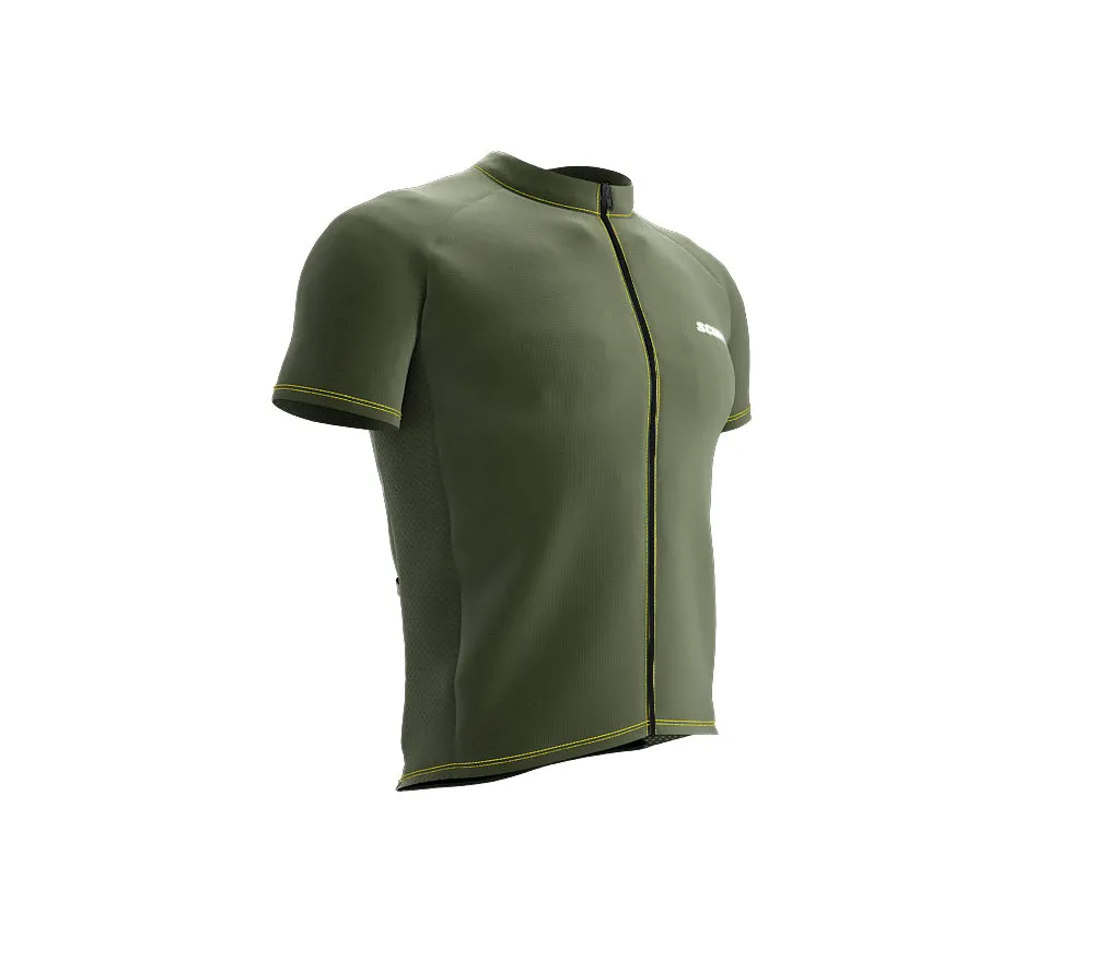 Chroma Contrast |  Short Sleeve Cycling Jersey Olive - Black zip - Yellow seam | Men and Women
