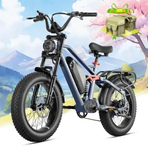 eAhora Terra II Electric Bike - 3000W Peak Dual Motor 33MPH 20Ah Ebike for Adults, 80Miles Long Range 20" Fat Tire Electric Mountain Bike Full Suspension Electric Bicycle with LCD Display