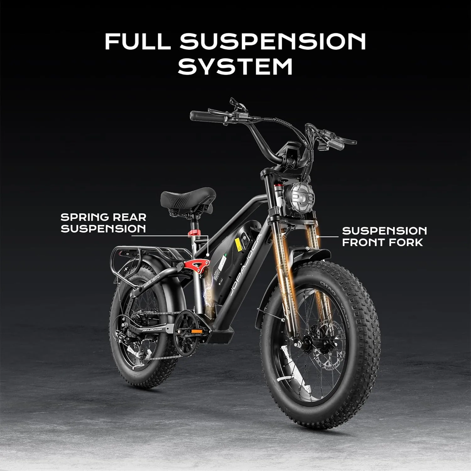 eAhora Terra II Electric Bike - 3000W Peak Dual Motor 33MPH 20Ah Ebike for Adults, 80Miles Long Range 20" Fat Tire Electric Mountain Bike Full Suspension Electric Bicycle with LCD Display