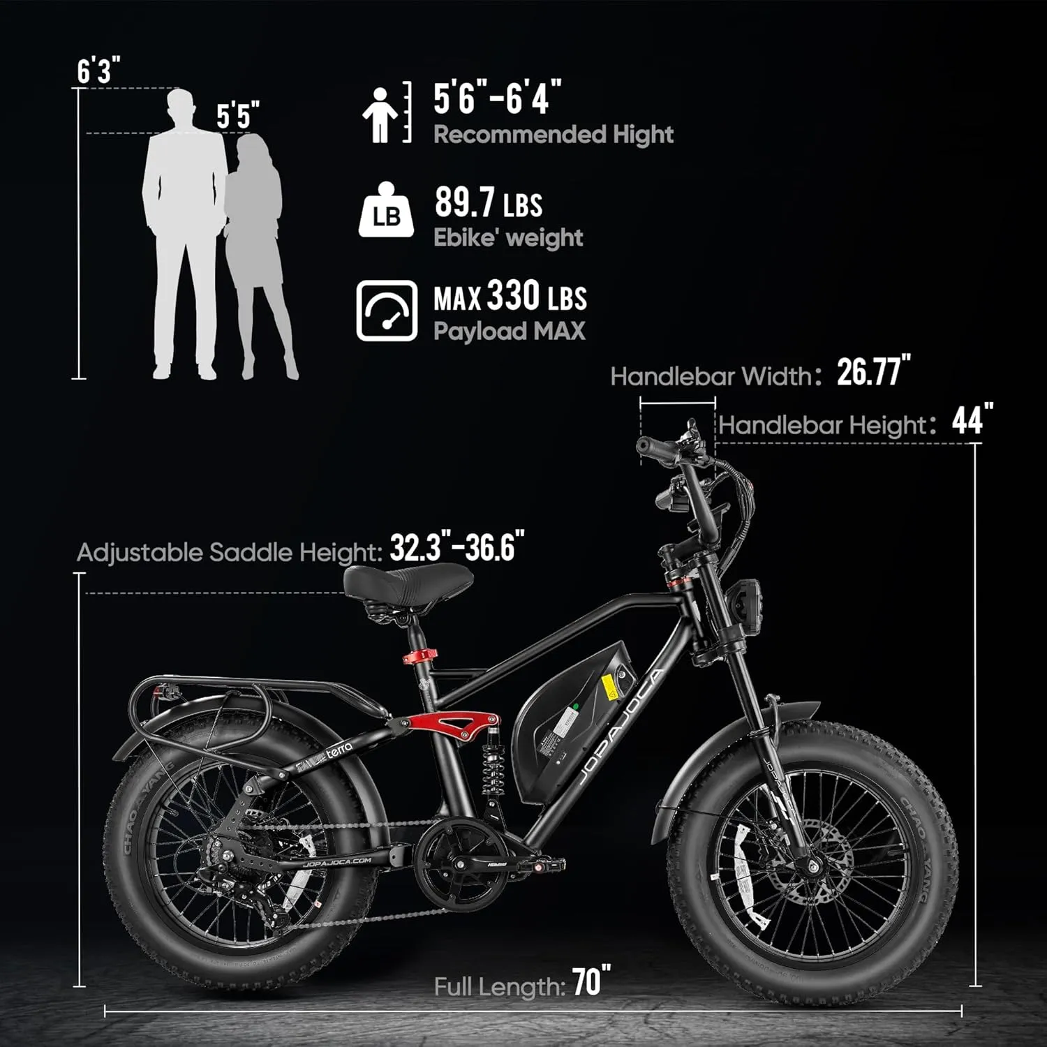 eAhora Terra II Electric Bike - 3000W Peak Dual Motor 33MPH 20Ah Ebike for Adults, 80Miles Long Range 20" Fat Tire Electric Mountain Bike Full Suspension Electric Bicycle with LCD Display