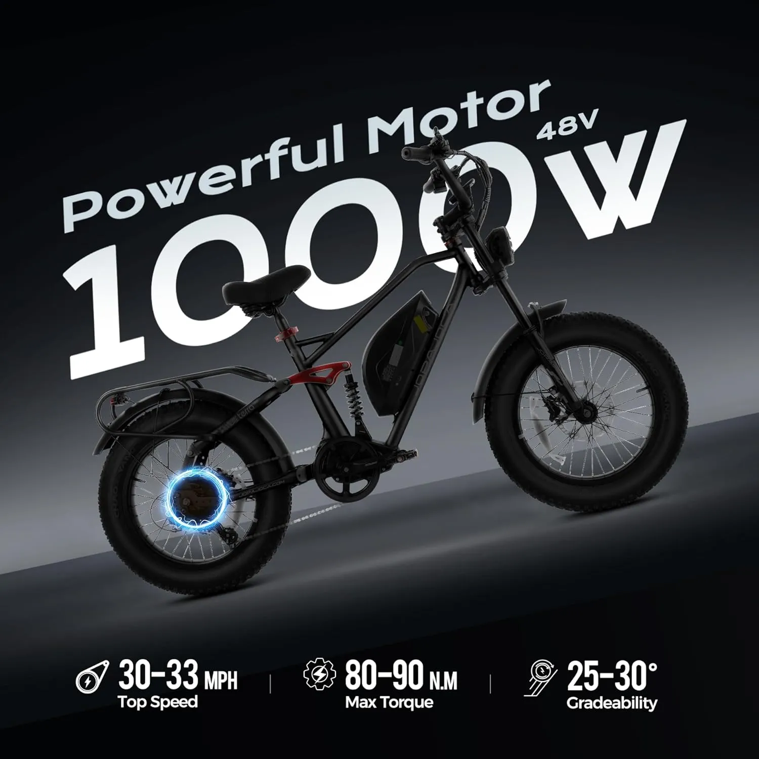 eAhora Terra II Electric Bike - 3000W Peak Dual Motor 33MPH 20Ah Ebike for Adults, 80Miles Long Range 20" Fat Tire Electric Mountain Bike Full Suspension Electric Bicycle with LCD Display