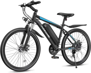 Electric Bike for Adults, 26'' 1000W Peak Ebike, Up to 50 Miles 21.7MPH Electric Mountain Bike with 48V 374.4WH Removable Battery, Adjustable Stem, Fenders, Lockable Suspension Fork, 21-Speed
