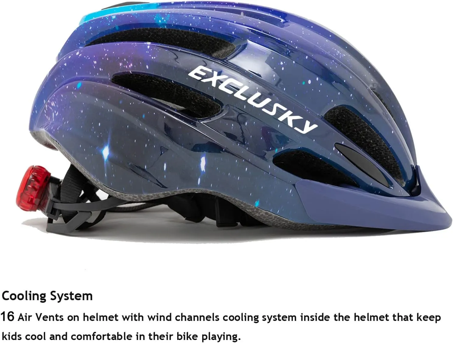 Exclusky Kids Bike Helmet with LED Light  Adjustable Multi-Sport Youth Helmet for Boys & Girls, Ages 5-12, Fits 50-57cm, Cycling Safety Gear