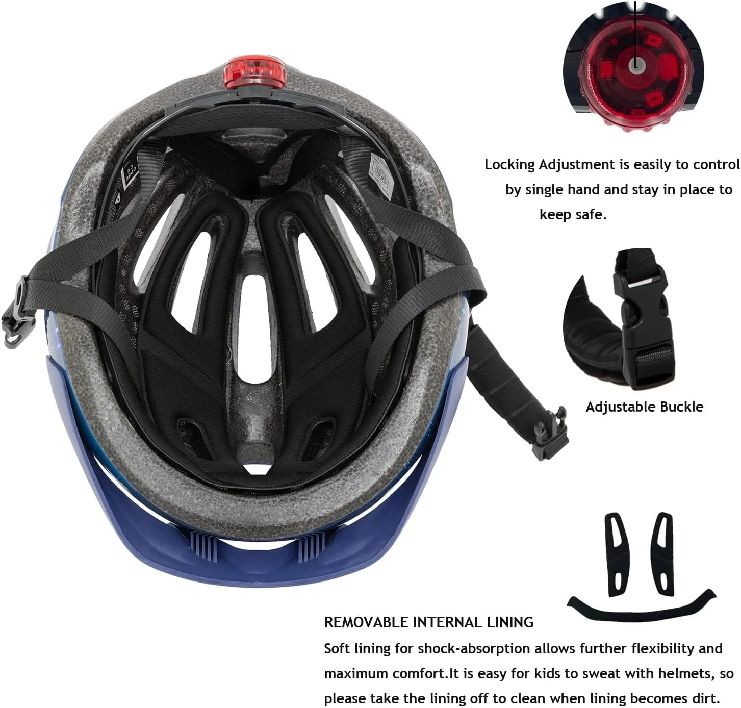 Exclusky Kids Bike Helmet with LED Light  Adjustable Multi-Sport Youth Helmet for Boys & Girls, Ages 5-12, Fits 50-57cm, Cycling Safety Gear