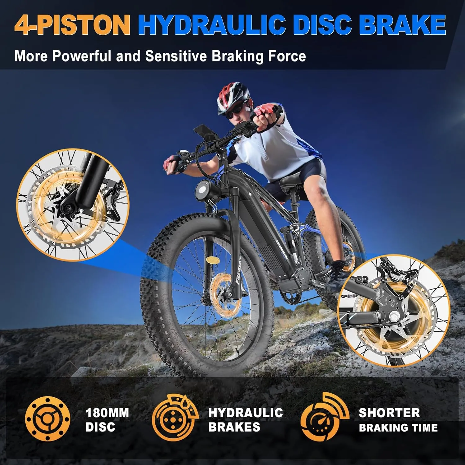 FREESKY 48V 23Ah 1500W Electric Bike, 35MPH Full Suspension Mountain E-bike, 26" Fat Tires Off-Road All-Terrain E Bicycle for Adults, 45-90 Miles Range, with Smart Keys, 7-Speed, Hydraulic Disc Brakes