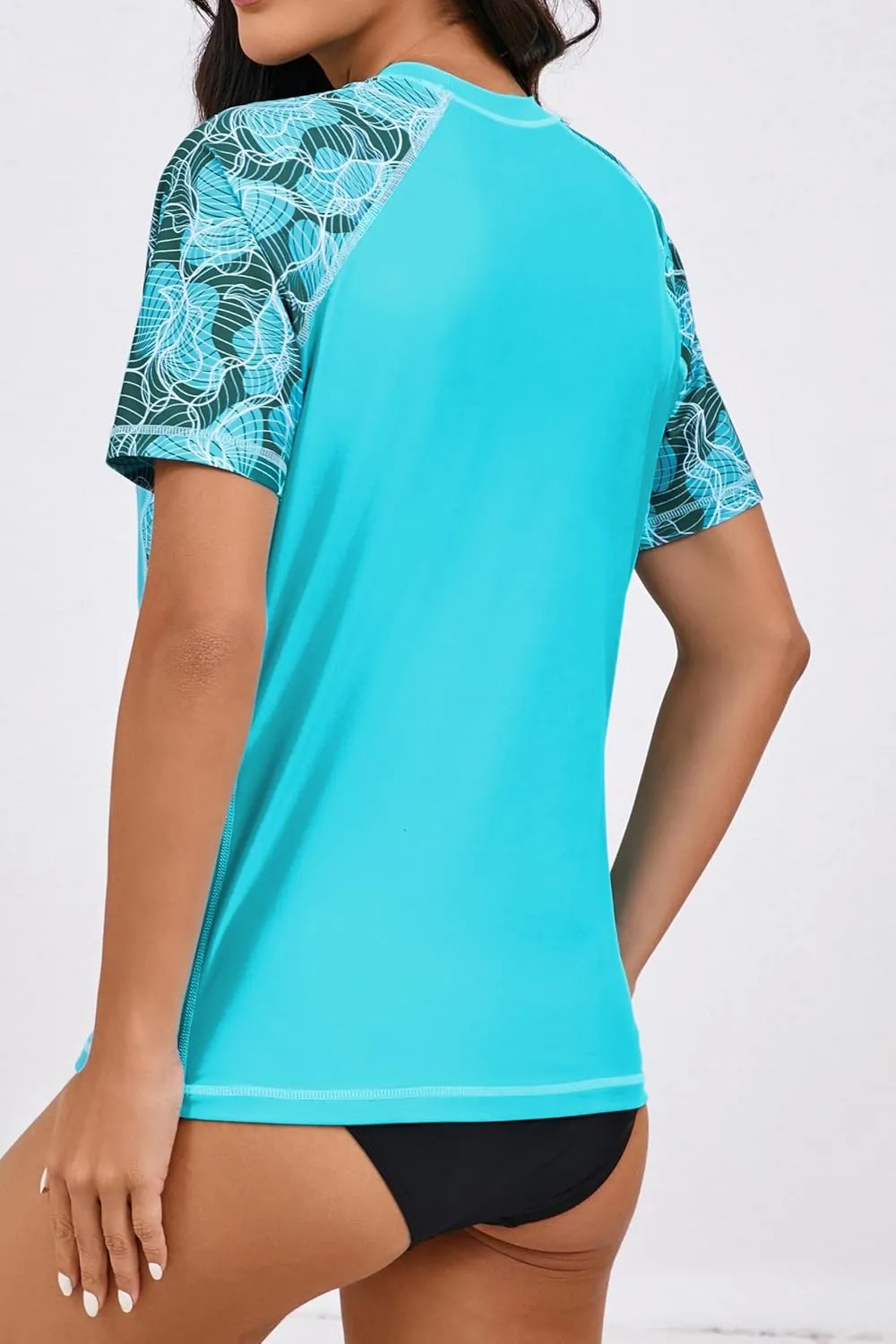 Halcurt Women's Short Sleeve Rash Guard Top with Built in Bra Side Pockets Swim Shirts UPF50  Swimsuit