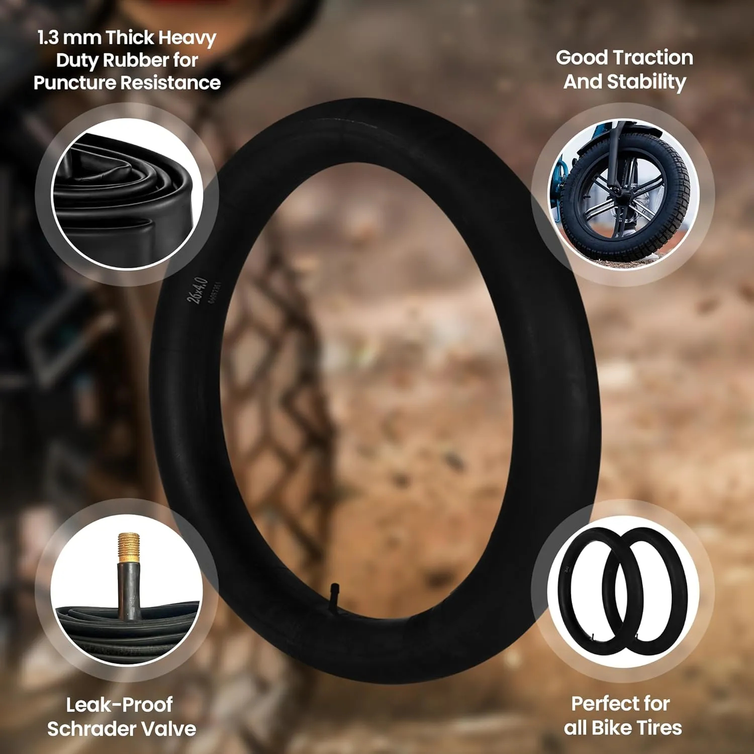 HEB - Heavy Duty Bike Tube for Ebike Tires - Puncture Resistant Inner Tube for 20x4 / 26x4 Bike Tire, Fat Tire Tube, MTB, 20 inch x 4.0 inch and 26 inch x 4.0 inch Bike Tubes