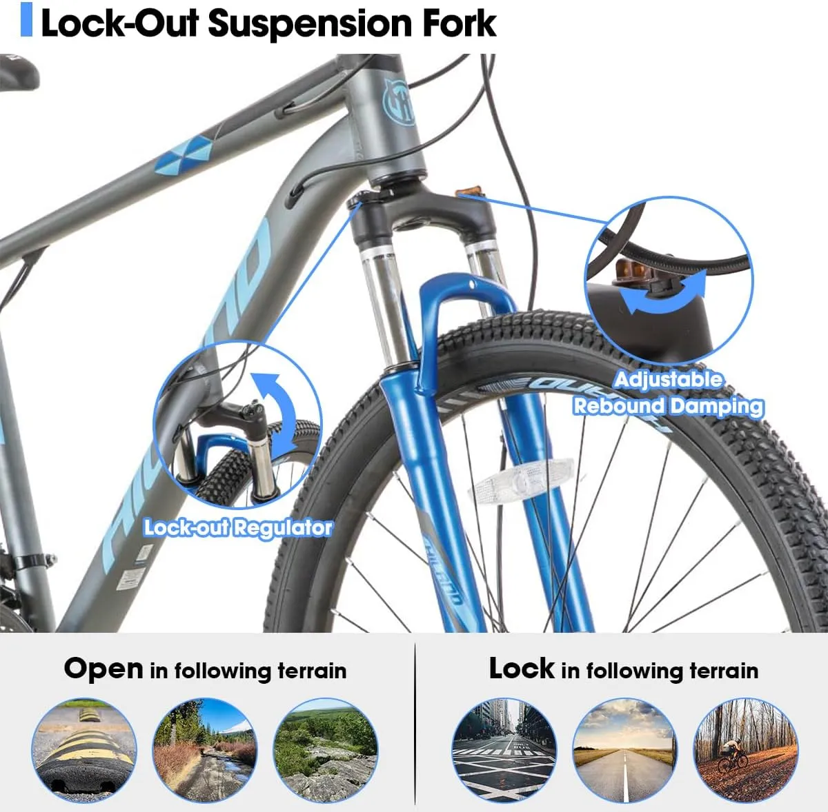 Hiland 27.5 inch Mountain Bike 21 Speeds, Lock-Out Suspension Fork, Aluminum 18 inch Frame Hydraulic Disc-Brake for Men Women Mens MTB Bicycle Adlut Bike