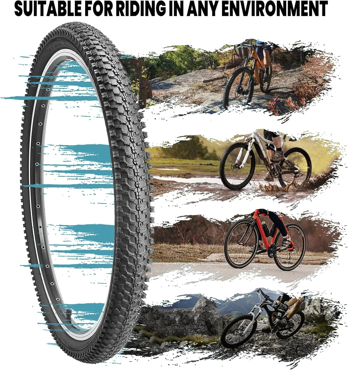 Hycline 2-Pack Mountain Bike Tires Set: 20/24/26/27.5-inch Folding Replacement Puncture-Resistant Bicycle Tires and Pair 20/24/26/27.5-inch Inner Tubes with Tire Levers for MTB Off-Road Bike