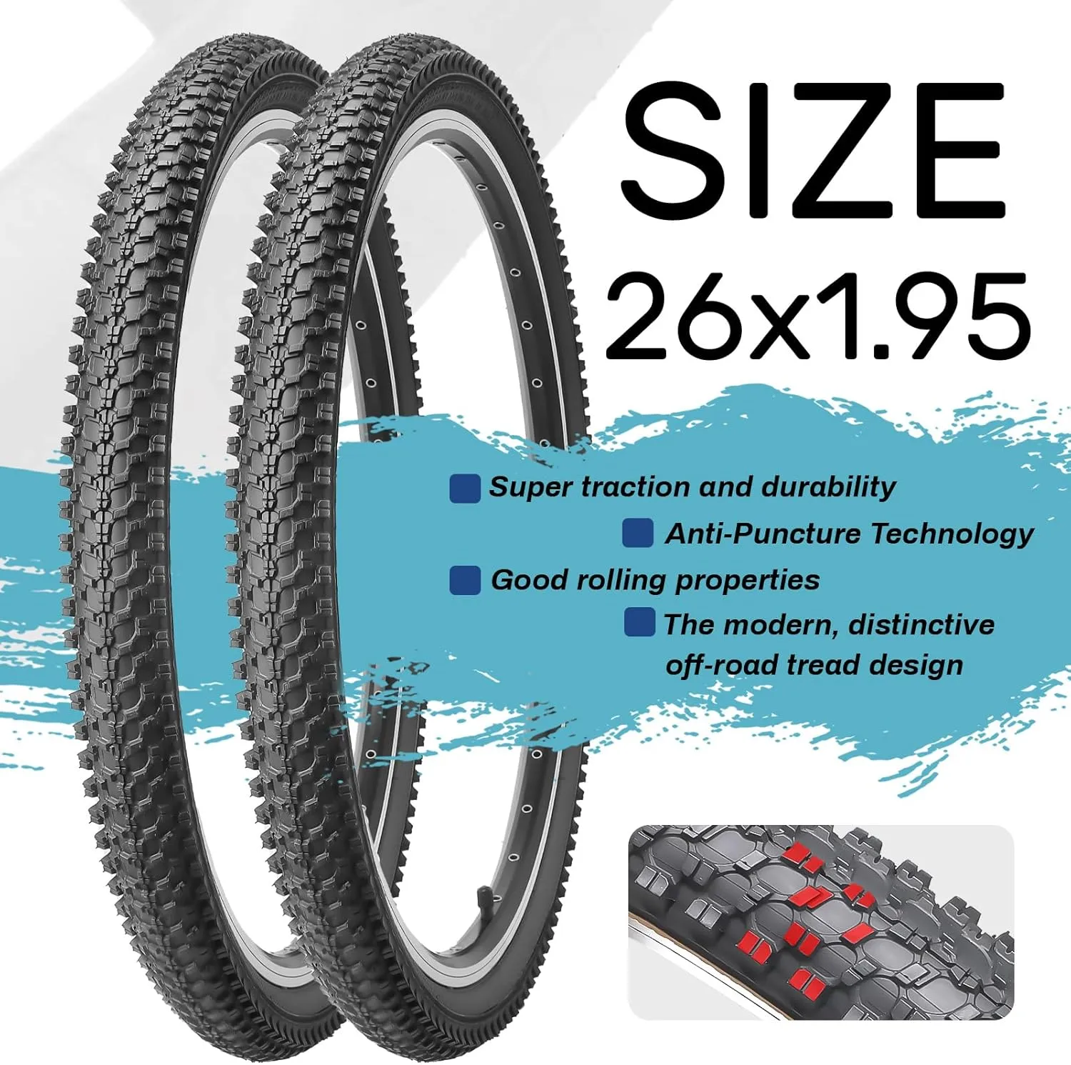 Hycline 2-Pack Mountain Bike Tires Set: 20/24/26/27.5-inch Folding Replacement Puncture-Resistant Bicycle Tires and Pair 20/24/26/27.5-inch Inner Tubes with Tire Levers for MTB Off-Road Bike